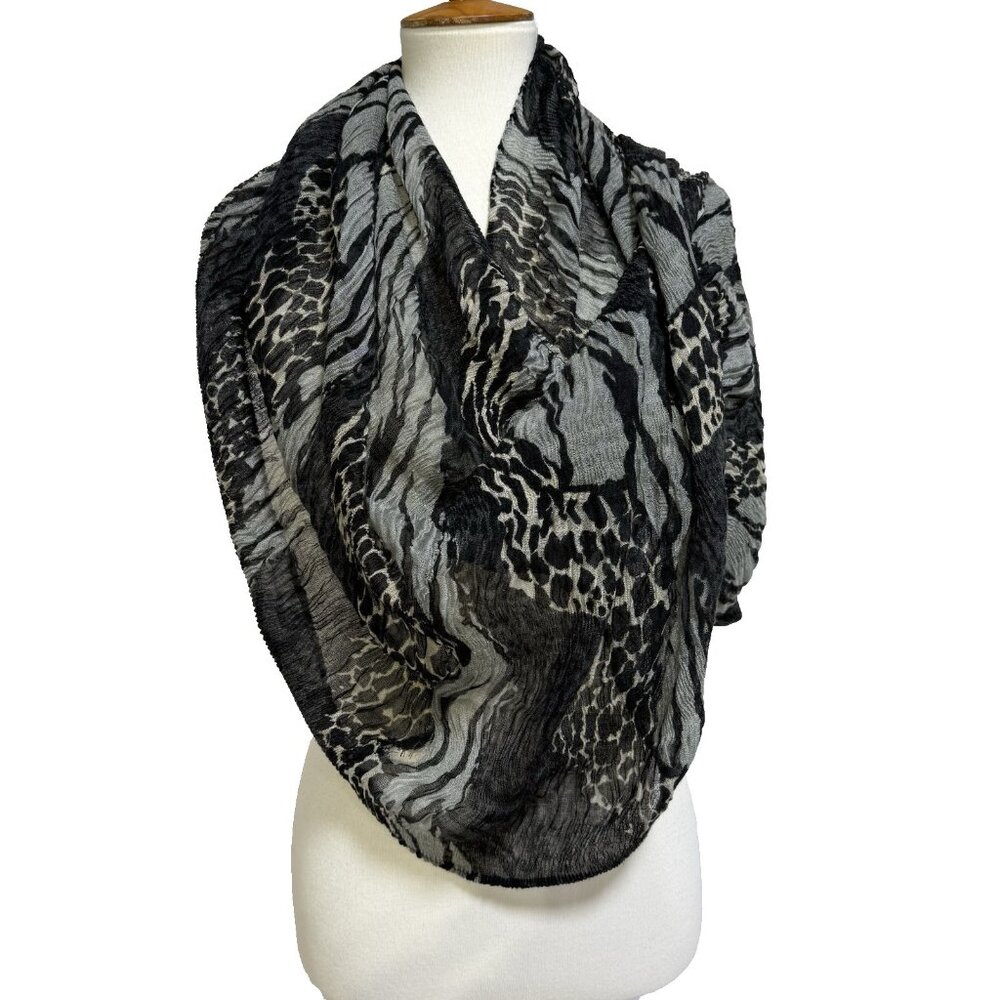 Infinity Unity Scarf 100% Viscose 21" Wide 34" laid flat 68" diameter Black Gray